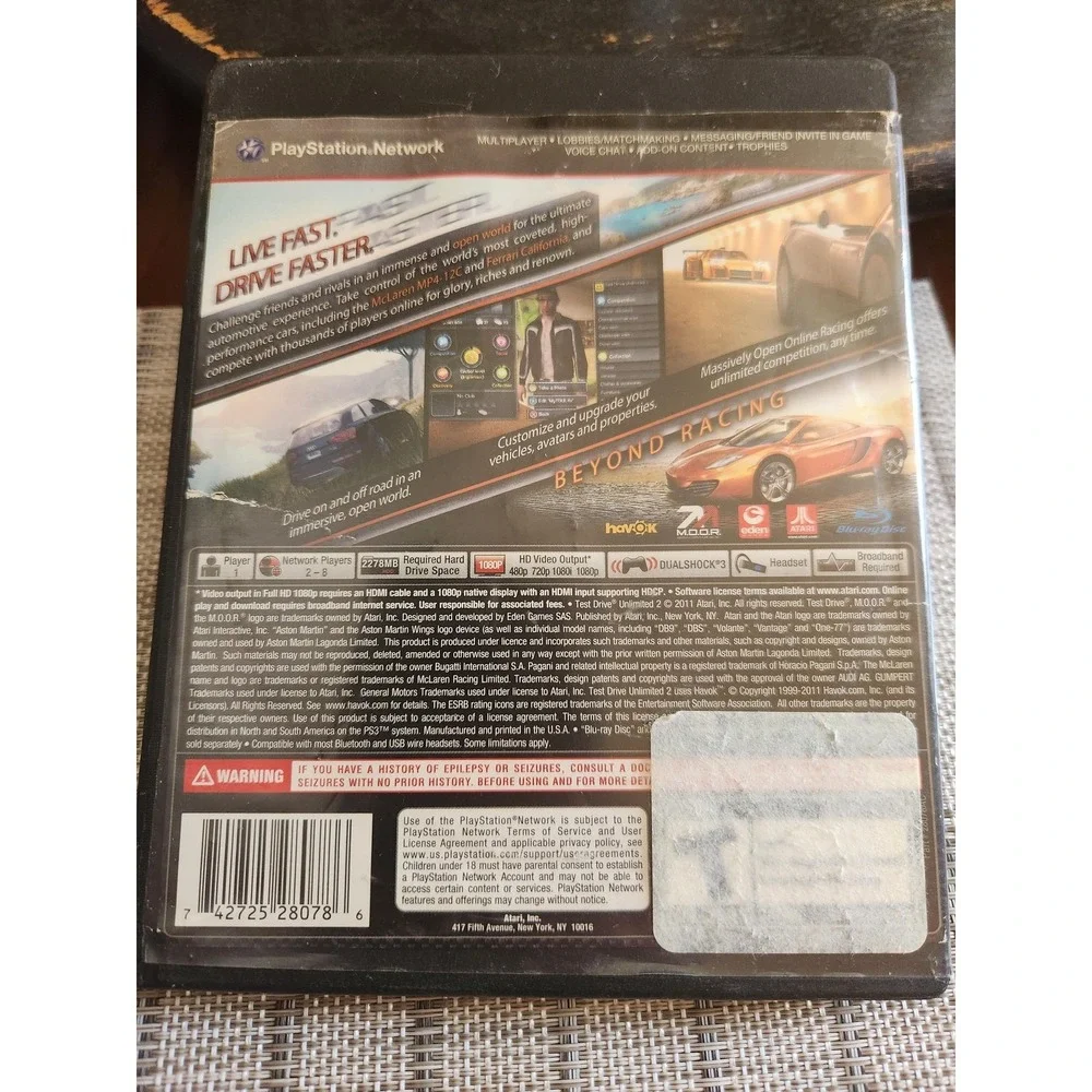 Test Drive Unlimited 2 Sony PlayStation 3 PS3 Game Case Disc Only Atari‎ Rated T